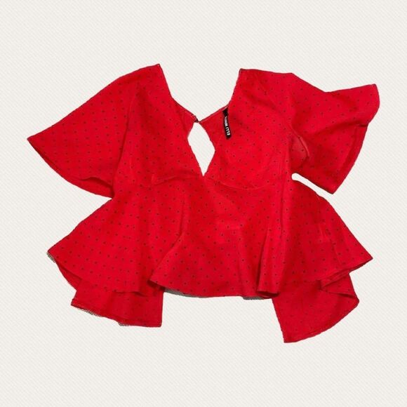 Nasty Gal Red & Black V-Neck Polka Dot Blouse Top✨✨ NWT Small - Picture 4 of 10